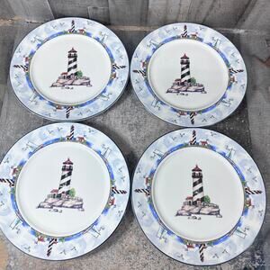 Lighthouse Dinner Plates Nautical Beach Sailboats 10.5”‎ Totally Today Set of 4